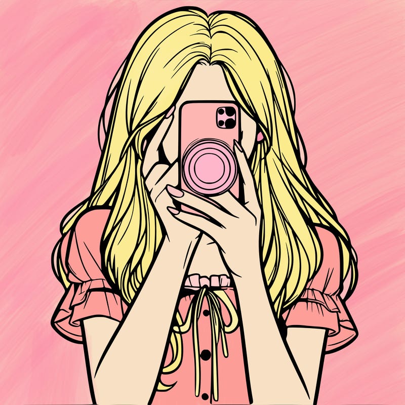 a realistic girl holding her phone taking pictures