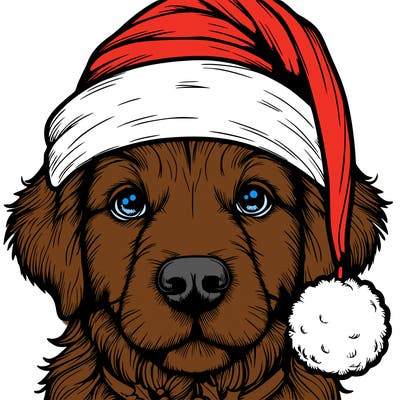 realistic dog with a christmas hat