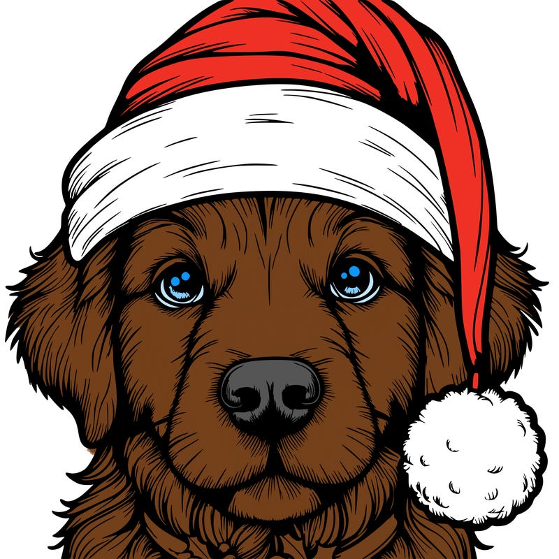 realistic dog with a christmas hat