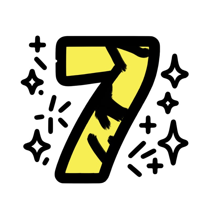number 7 with sparkles around