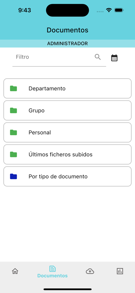 Connect Matrix - Connect Matrix app interface showing document folders including department and personal files