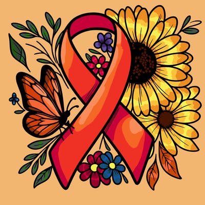 cancer awareness symbol with flowers and butterflies
