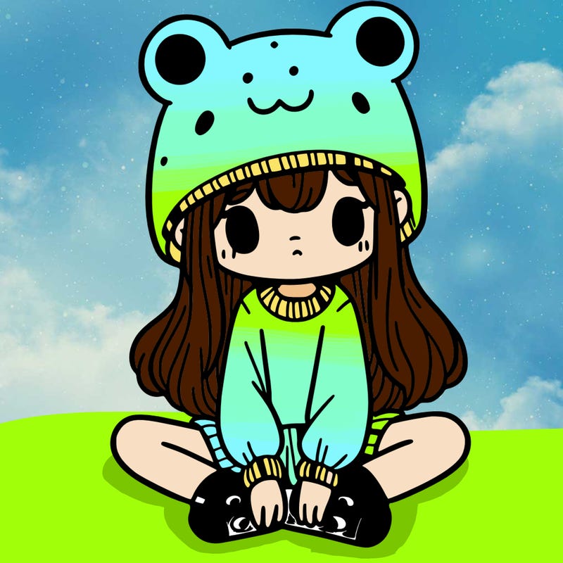 a girl wearing a frog hat and some frog socks