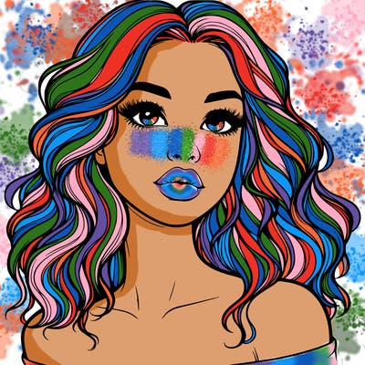 realistic girl with wavy hair and lips