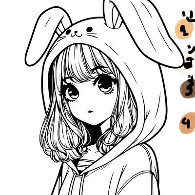 realistic girl wearing a bunny hoodie
