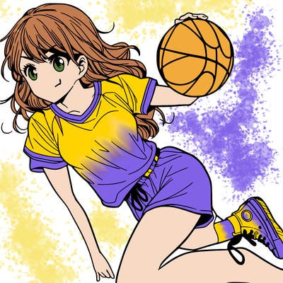 teen manga girl playing basketball