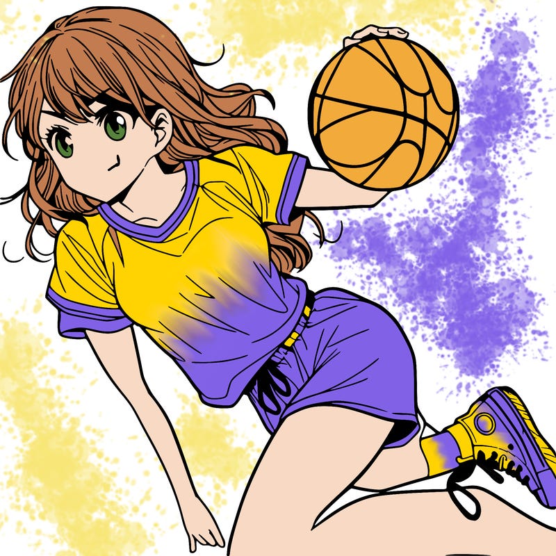 teen manga girl playing basketball