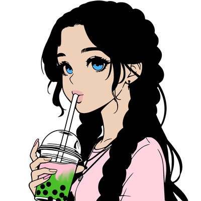 realistic girl with braided hair drinking boba