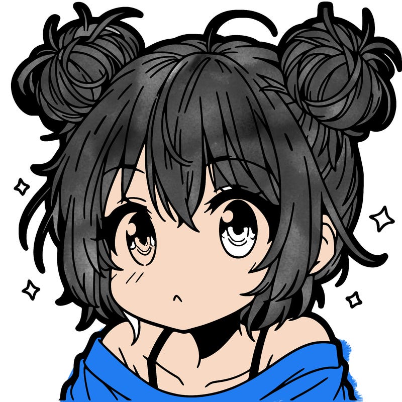 a manga girl with messy small buns