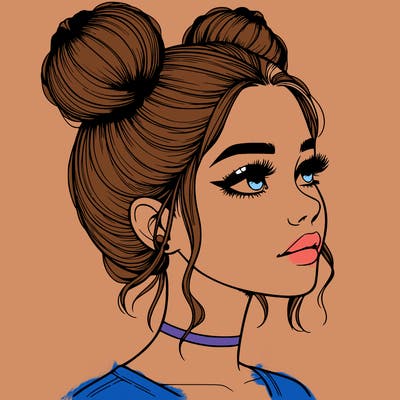 realistic girl with buns on the top of her head