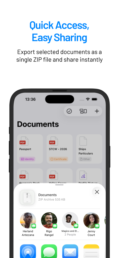 Sea Service - Career Manager - Exporting maritime documents and certificates as a ZIP archive for easy sharing