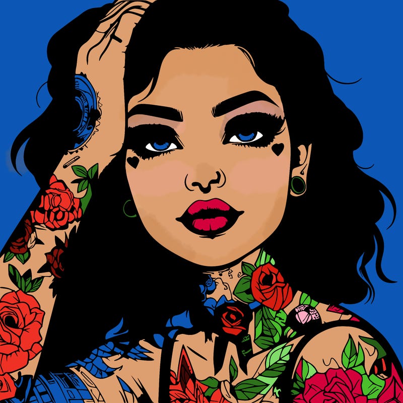 realistic girl with tattoos all over