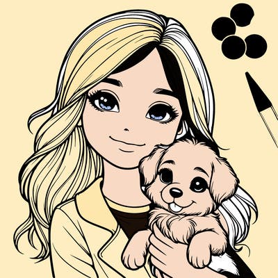 realistic girl holding a cute puppy