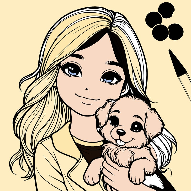 realistic girl holding a cute puppy