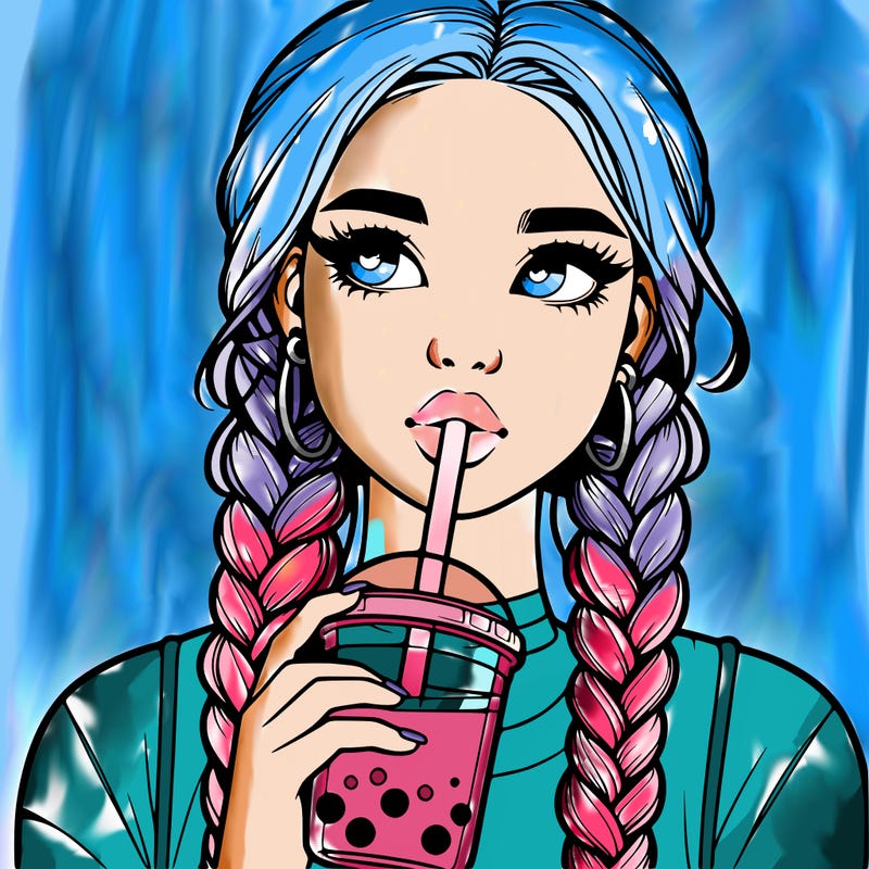 realistic girl with braided hair drinking boba
