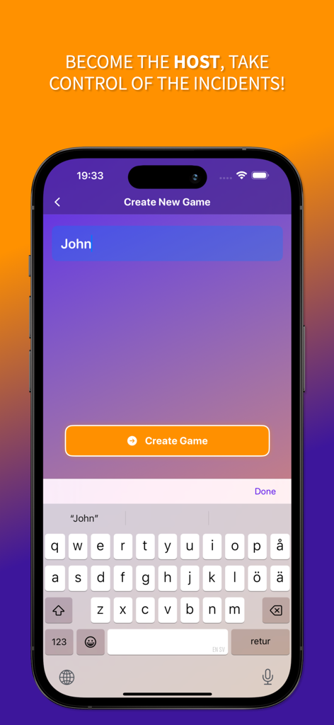 Wink Murder: Reality Adventure - Interfaz para crear un nuevo juego en la aplicación Wink Murder