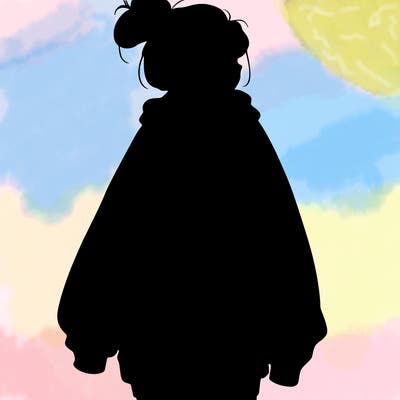 realistic girl with a oversized sweatshirt on and a bun