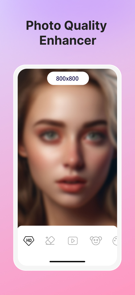 Vivid - AI Photo Enhancer - Interfaz de Vivid AI Photo Enhancer que muestra un retrato borroso con herramientas de mejora