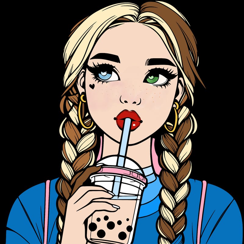 realistic girl with braided hair drinking boba