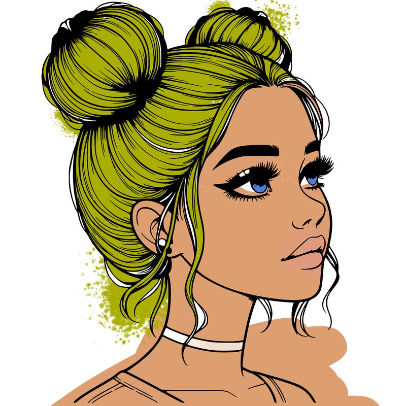 realistic girl with buns on the top of her head