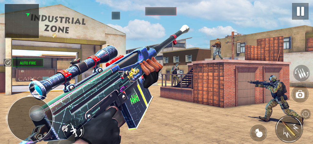 Fire Game Battle Shooting Game - First person shooter gameplay with sniper rifle in industrial zone mission