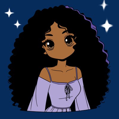 a black anime girl with long afro hair
