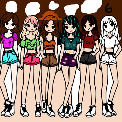 a group of girls wearing crop tops and shorts