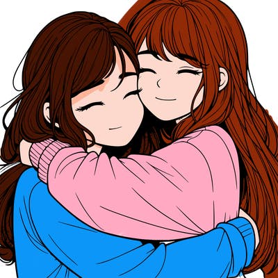 realistic two girls hugging