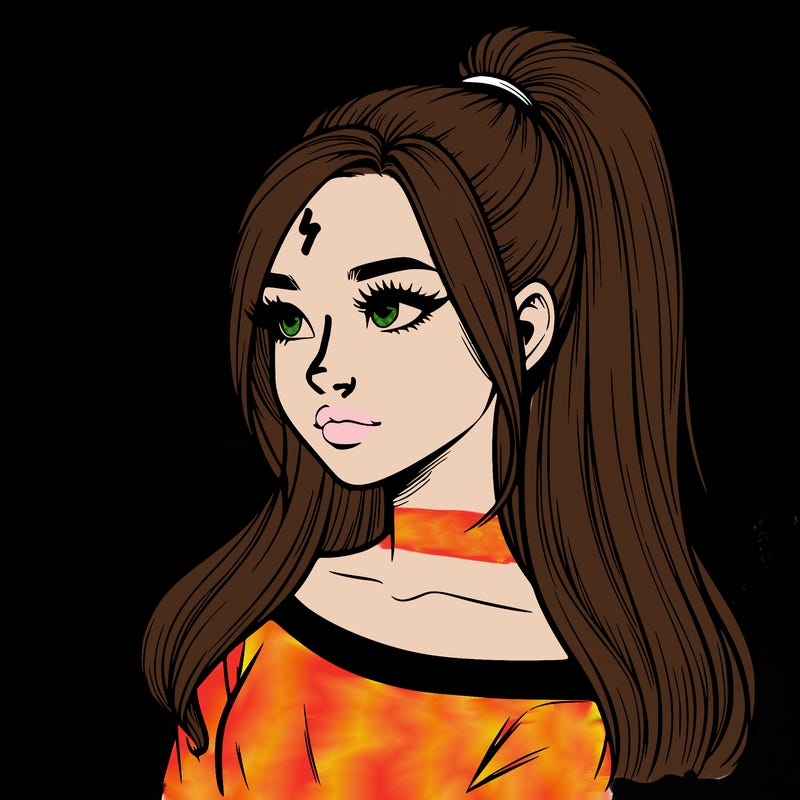 realistic girl with a high ponytail