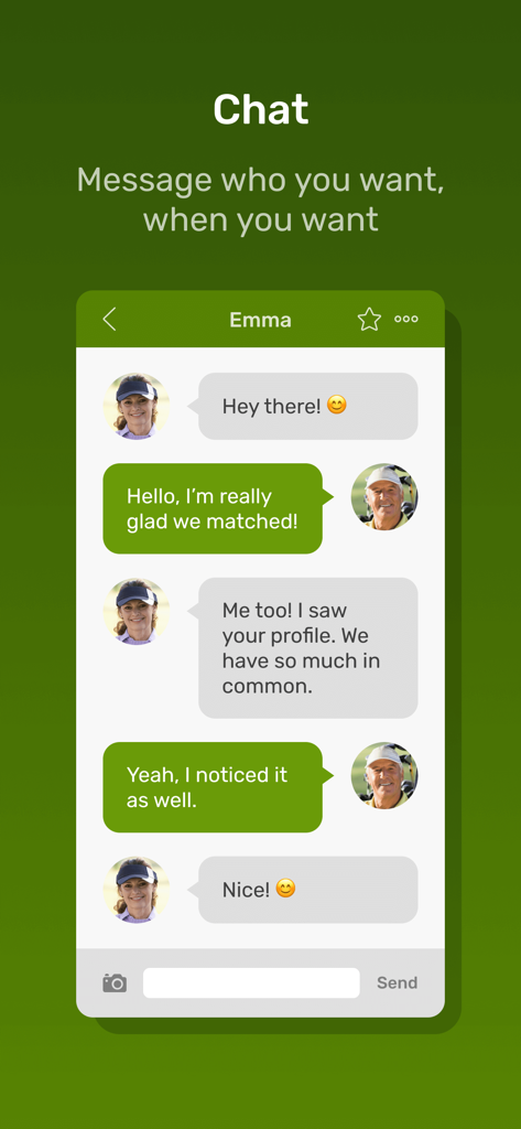 Meet Local Golfers - A mobile screen showing the chat interface where two golfers are messaging each other.