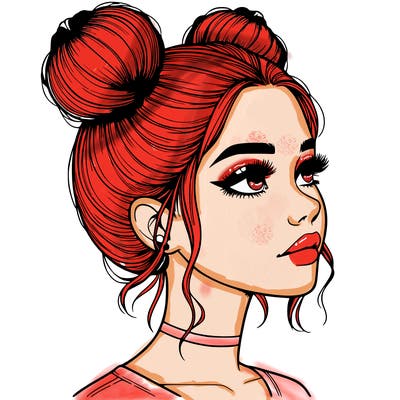 realistic girl with buns on the top of her head