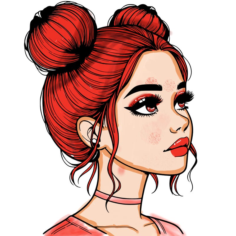 realistic girl with buns on the top of her head