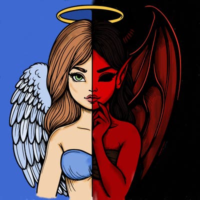 realistic angel half demon