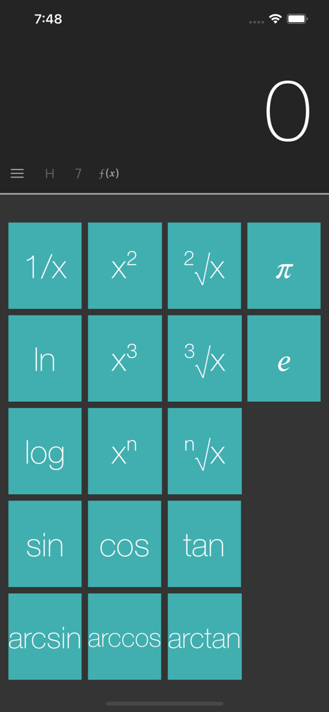 Calcy - Calculator App - Scientific calculation interface of the Calcy app showing trigonometric and mathematical function buttons.