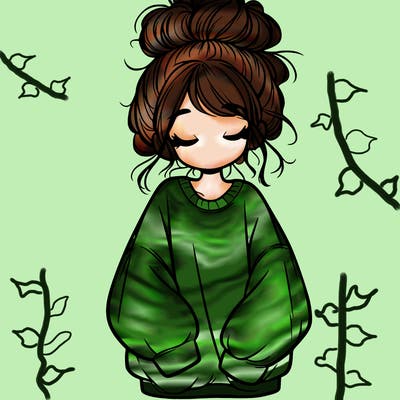 girl with baggy sweatshirt and messy bun