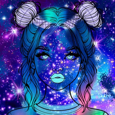 realistic girl with two buns in hair and lips