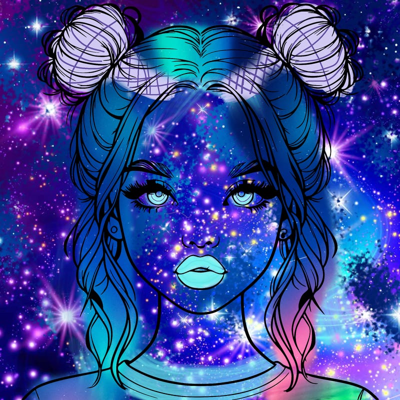 realistic girl with two buns in hair and lips