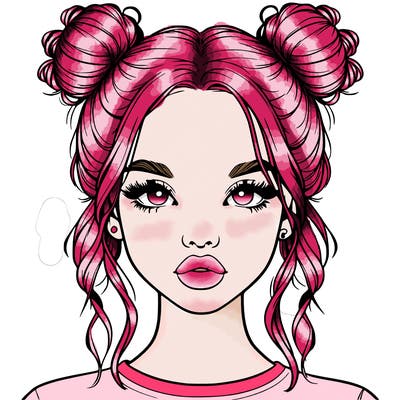realistic girl with two buns in hair and lips