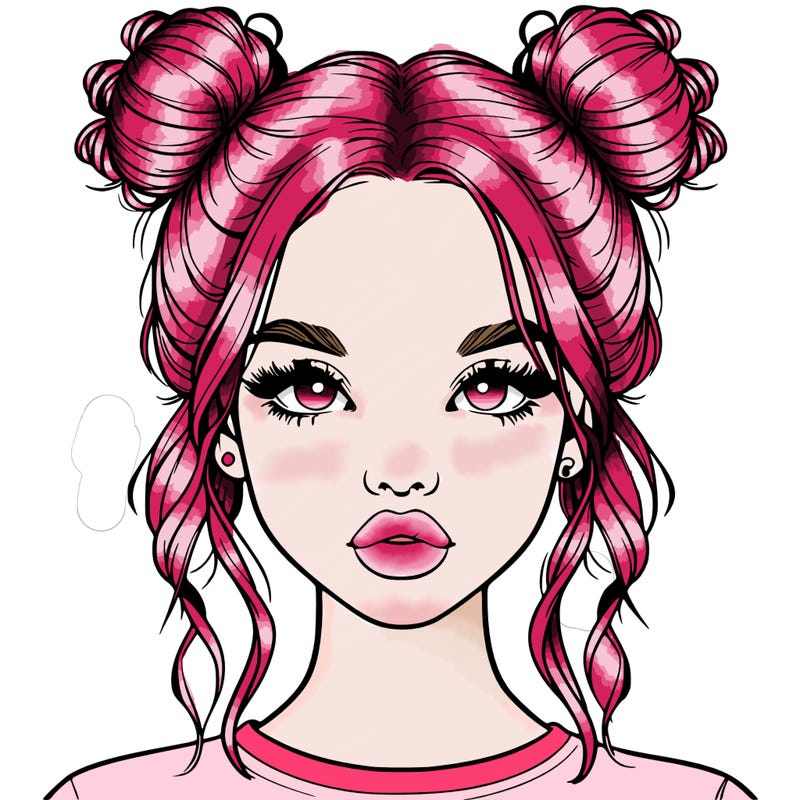 realistic girl with two buns in hair and lips
