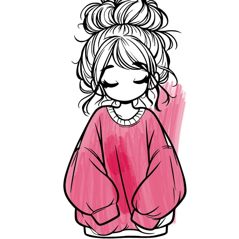 girl with baggy sweatshirt and messy bun