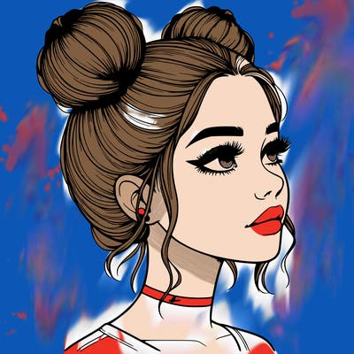 realistic girl with buns on the top of her head