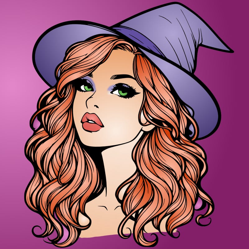 realistic witch girl with wavy hair and lips