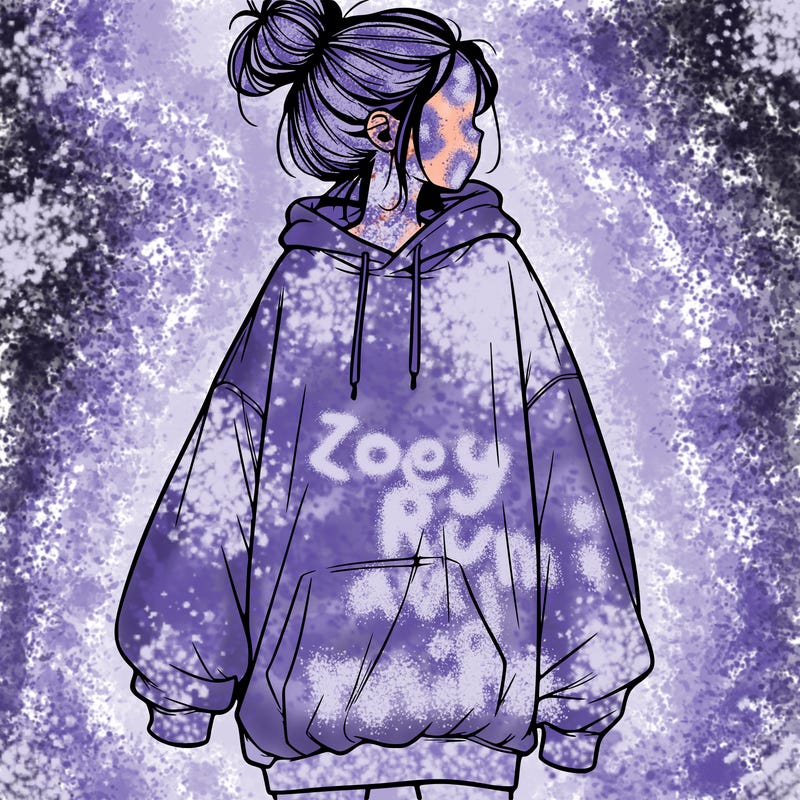 realistic girl with a oversized sweatshirt on and a bun