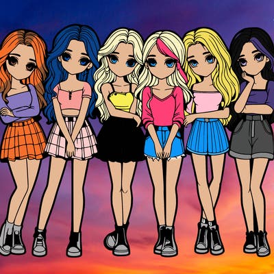 a group of girls realistic