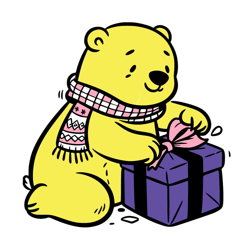 polar bear wrapping a present