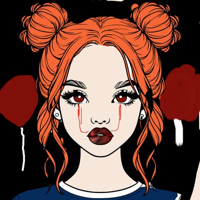 realistic girl with two buns in hair and lips