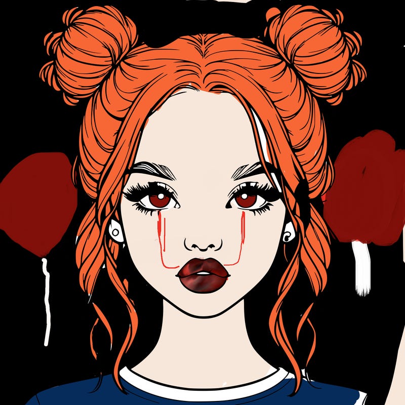 realistic girl with two buns in hair and lips