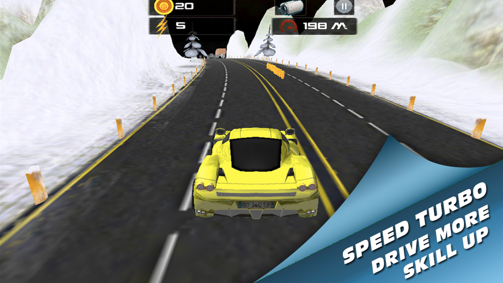 ` Most Wanted Racing 3D - Night Racer Sport Car Edition - Yellow sports car racing on a snowy mountain road