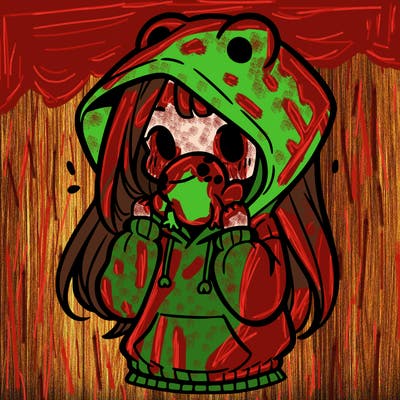 a girl holding a froggy hoodie