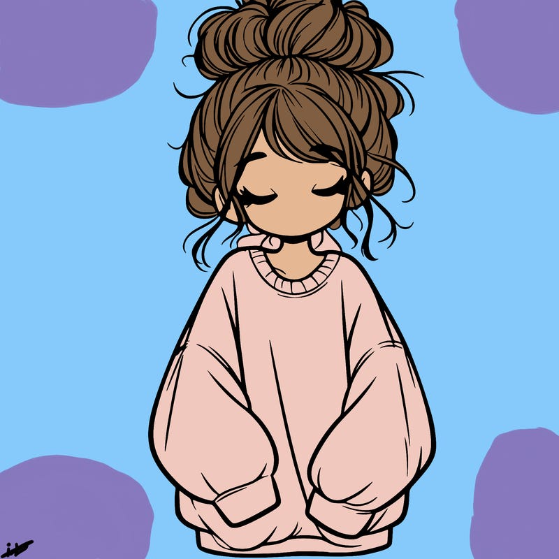 girl with baggy sweatshirt and messy bun